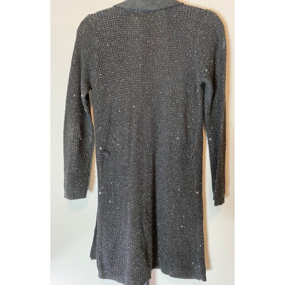 Victorias Secret Gray Sequin Open Front Long Cardigan Sweater Medium - Picture 2 of 10